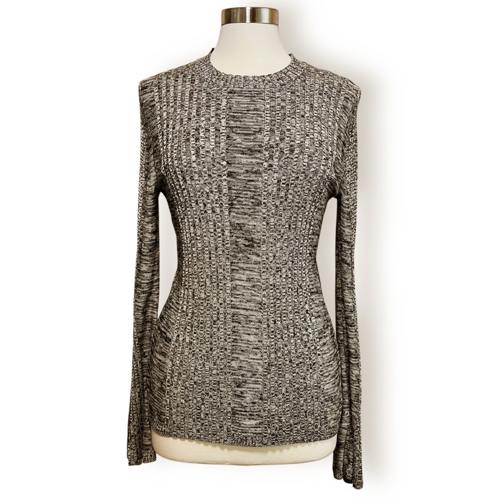 COS Ribbed Knit Heathered Tunic Sweater with Bell Sleeves